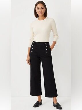 Ann Taylor Black Sailor Wide Leg Cropped High Rise Denim Size P8